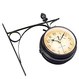 DRESSOOS Orologio da Doppio Lato in Ferro Nero, Rotondo, Classico, Facile da Appendere, per Soggiorno e Studio