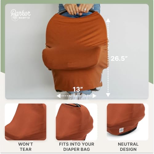 Image of Parker Baby 4 in 1 Car Seat Cover for Girls and Boys - Stretchy Carseat Canopy, Nursing Cover, Grocery Cart Cover, High Chair Cover - inchClay inch
