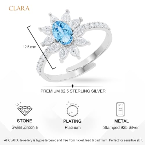 Image of Clara 925 Sterling Silver Blue Zirconia Adjustable Ring for Women | Platinum-Plated | Gift for Girl Wife Girlfriend for Anniversary & Birthday | Minimal Daily Wear