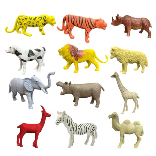 Image of ZESTHOME Animal Figurines for Kids - Wild Jungle & Safari Zoo Animal Toys | Cow, Camel, Deer, Rhino, Hippo, Lion, Tiger, Elephant | Educational Pretend Play Toys for Boys & Girls 2+ Years | 12 pcs