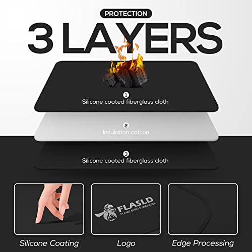 FLASLD Hearth Rugs for Fireplaces Fire Resistant, 24 X 42 inches Gas Grill Splatter Mat, Fireproof Heat Resistant Non Stick BBQ Patio Protector, Floor Protective Rug, Black - 3