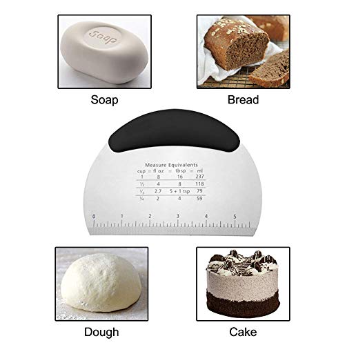Snowyee Bench Scraper, for Dough Pastry Cake Food Mover Stainless Steel and Rubber Handle with 2 Piece Plastic Cutter (3 in 1 Set) - Thumbnail 3