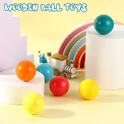 Image of Bucherry 12 Pcs Montessori Wooden Balls 1.8 Inch Wooden Replacement Ball Educational Counting Toys Preschool Learning Material and Stacker Matching (Fresh Color)