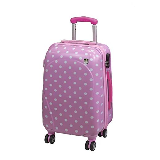A2s Equipaje cabina maleta ligera y duradera maleta de cáscara dura con 8 ruedas giratorias llevar bolso (aviones) Lunares rosa 55x35x20cm