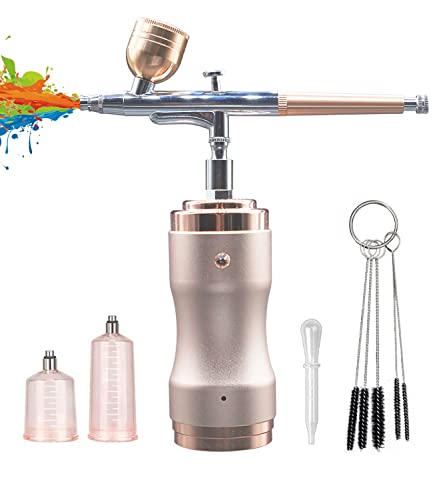 QXCSF Airbrush Kit with Compressor, Portable Cordless Air Brush Spray Gun Set, Mini Handheld Airbrush Gun with Upgraded Dual Action Mode, 20 25 30 PSI for Makeup Cake Decor Nail Art Tattoo Painting