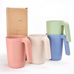 Vaso Picatodo Tazas de Agua Potable Indestructibles, Juego de 4 Vasos de Agua Potable Reutilizables para Niños y Adultos con Mango de 350ml Tazas de Café en Color Tazas de Plástico de Té sin BPA