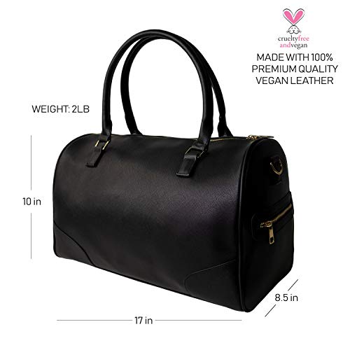 Weekender Carry Bags Vegan Leather Travel Shoulder Tote Trolley Luggage Sleeve Duffle (Black-04)