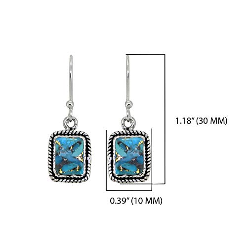 Yotreasure Blue Copper Turquoise Dangle Earrings Solid 925 Sterling Silver Gemstone Jewelry #TOP3