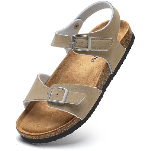 Image of Torotto Toddler Kids Sandals Boys Girls Cork Footbed Sandals with Adjustable Buckle Casual Slides Open Toes Flat