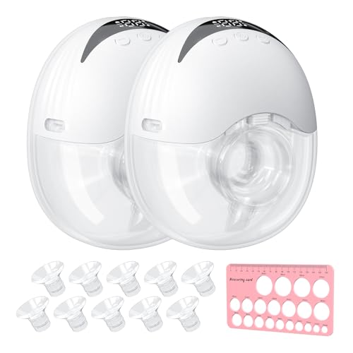 Image of Breast Pump Hands-Free, [4 Modes & 12 Levels] Double Wearable Strong Suction Pump, [Portable & Lightweight] Include 10PCS Flange Inserts 13/15/17/19/21mm & Nipple Ruler（Yellow）