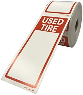 Used Tire Label - Actual Label Size 2.5"X6", Orange & White Tire Label, Write On Surface, 250 Labels Per Roll, 1 Roll Count