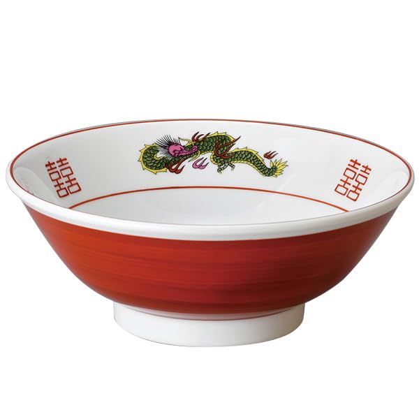 Amazon | 赤巻三ツ竜 6.8高台丼 約21.4cm 赤系 中華食器・アジアン食器