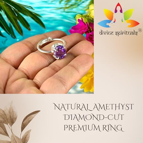 Image of Divine Spirituals Premium Amethyst Diamond-Cut Natural Gemstone Ring AAA Grade Adjustable Lab-Certified Unisex Original Crystal Ring For Luck, Abundance, Manifestation & Prosperity