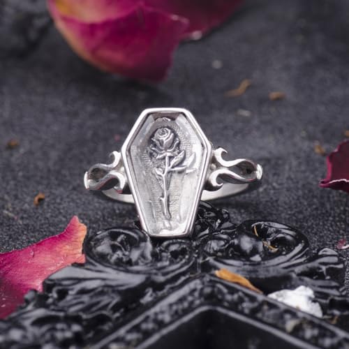 Rose Flower Coffin Ring Stainless Steel Gold Unique Cubic Zirconia Rose Love Gift for Her2