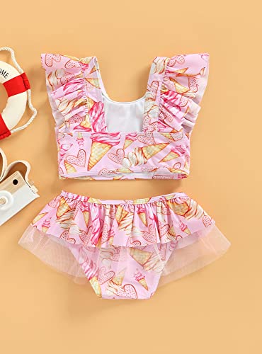 stylesilove Toddler Kid Girls Ice Cream Printed Ruffle 2pcs Bikini Set Flutter Tankini Swimsuit Bathing Suit Beach Swimwear3