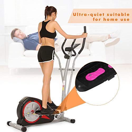 Elliptical Machine Magnetic Elliptical Training Machines with LCD Monitor Smooth Quiet Driven Pulse Rate Grips Elliptical Exercise Machine for Home Gym Office Workout (Black)