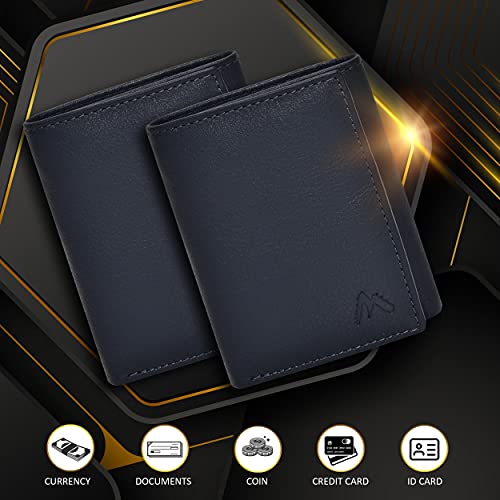 Neomonte Navy Minimalist Trifold Leather Wallets For Men Rfid 9 Cards 2 Ids Front Pocket #TOP2