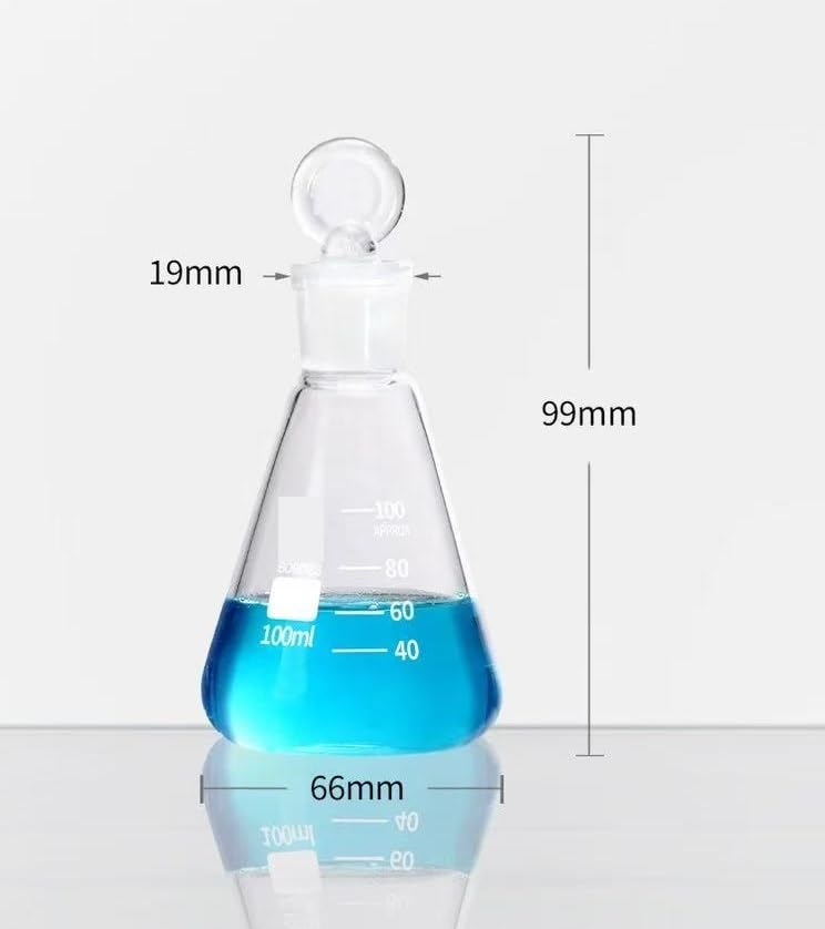 Provetta graduata in vetro, Matraccio conico in vetro borosilicato con tappi smerigliati 50-1000 ml #19#24#29(100ml N0.19)