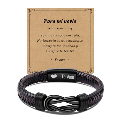 CheersLife Pulsera Hombre Regalo para Hombres Pulseras de Cuero para Hombres Regalos para él Día del Padre Día de San Valentín Aniversario Cumpleaños Regalos para Hombre Novio Pulsera Infinita