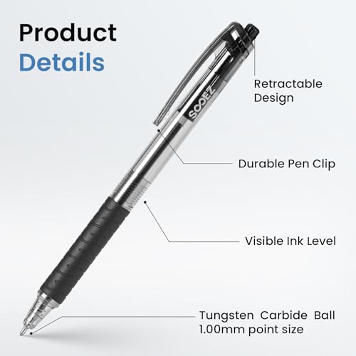 Image of Sooez 60 Pack Bulk Pens Ballpoint, Smooth Writing Pens with Soft Grip | Retractable Blue Ink Pens, Medium Point 1.0mm Pen for Journaling, Ballpoint Pen Office Supplies