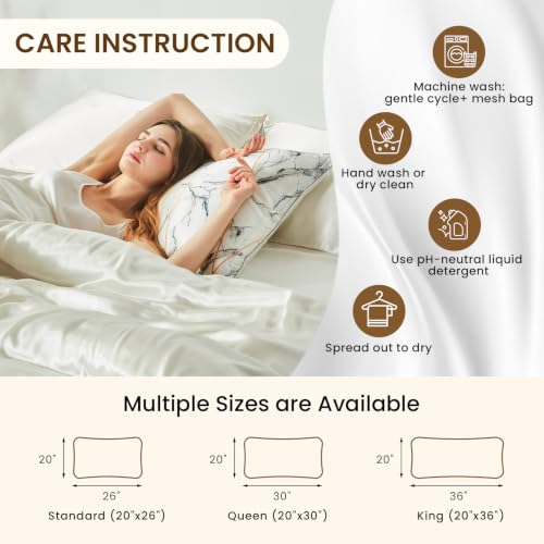 Image of THXSILK Set of 2 Natural Mulberry Silk Pillowcase for Hair and Skin, Grade 6A+ Mulberry Silk Pillow Case, Durable, Soft and Breathable Silk Pillow Case (King 20 inchx36 inch, White Marble)