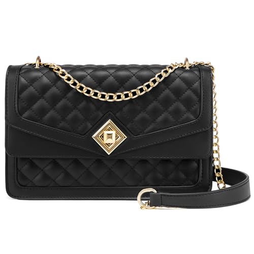 LOVEVOOK Crossbody Bags for Women Leather Quilted Shoulder Bag with Chain Strap Trendy Clutch Satchel Ladies Evening Bag