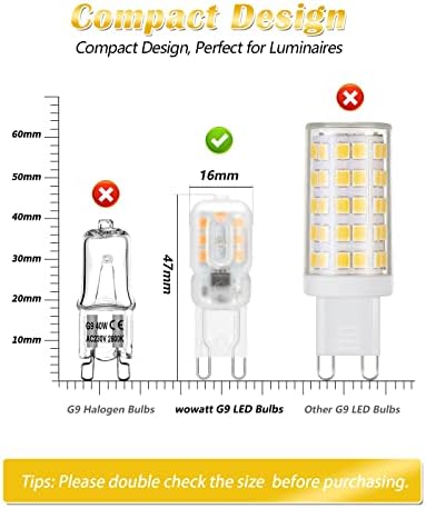 wowatt G9 LED Bulbs Warm White 3000K, 3W G9 LED Light Bulbs, 33W Halogen Bulb Equivalent, No Flicker Non-Dimmable, 300LM, CRI83, 360° Beam Angle, 220V-240V for Home Lighting Decor, 6 Pack