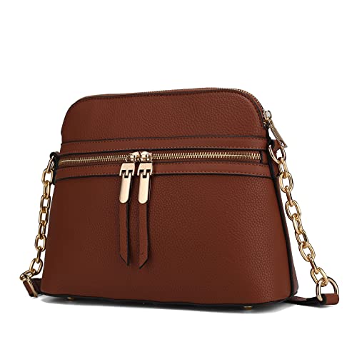 MKF Collection Bolsa tiracolo feminina, bolsa carteiro de couro vegano com vários bolsos, bolsa de ombro da Mia K, Kelis Cognac, Small