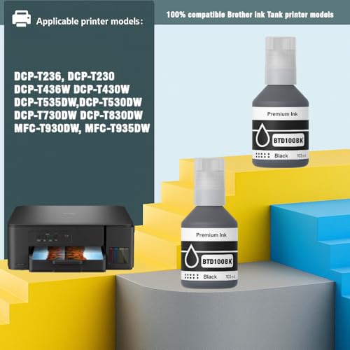 Image of KOSH BTD100 Refill Ink Compatible with Brother DCP-T236, DCP-T230, DCP-T436W, DCP-T430W, DCP-T535DW, DCP-T530DW, DCP-T730DW, DCP-T830DW,MFC-T930DW Printers