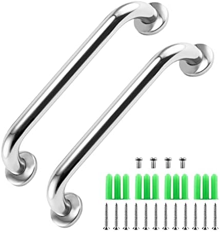 AllRight 2 Pack Grab Rails for Bathroom Stainless Shower Grab Rails for Elderly Bath Grab Handle Anti Slip Handle Safety Support Bar for Elderly Children Disabled 12 Inch (Silver)