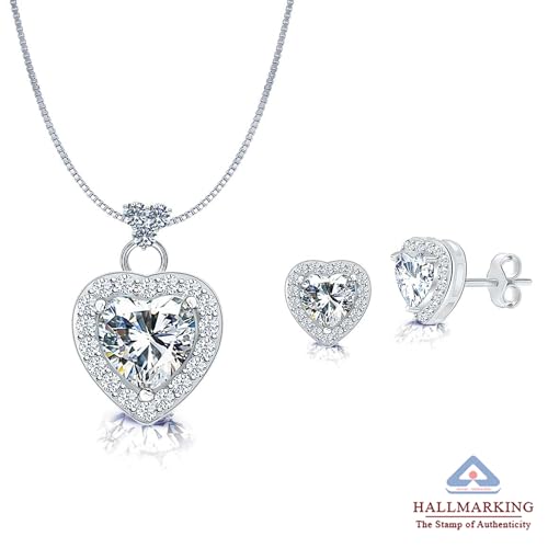 Image of TRUESILVER ACPL 925 Sterling Silver Jewellery Set for Women | BIS Hallmarked Pendant Necklace & Earrings Set | Silver Jewelry Gift for Women