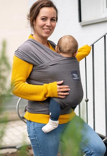 manduca Sling – elastisches Babytragetuch für Neugeborene ab 3,5 kg und Babys bis 15 kg – stabiles Tragetuch aus weichem Jersey-Strickstoff aus 100% Baumwolle (Bio) – Einheitsgröße, Farbe: slate