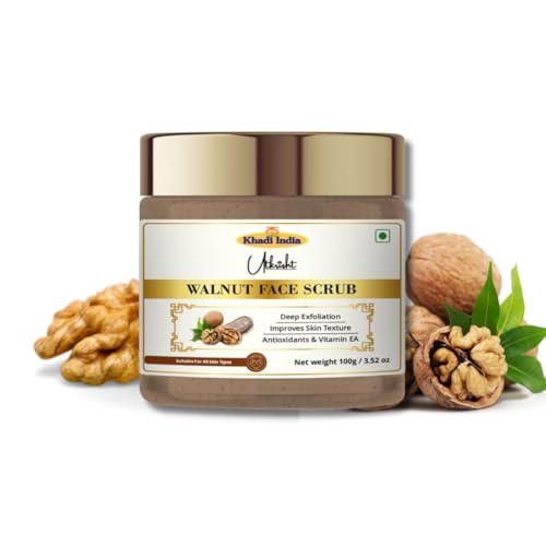Image of Khadi Walnut Face Scrub 100 gm | Anitoxidants & Vitamin E | Nourishes & Brightens for Glowing Skin | For Dead Skin Cells & Clog Pores | All Skin Types | Exfoliating Scrub for Men & Women