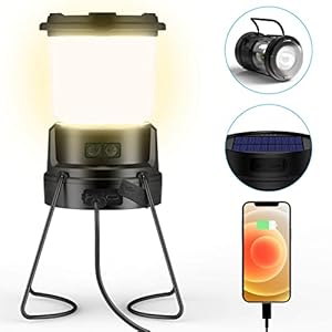 Tavaler Campinglampe Solar Camping Lampe Batteriebetrieben Camping Licht USB C Aufladbar 3000mAh Akku Lampe 5 LED…