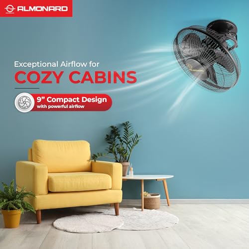 Image of Almonard 225mm High Speed Cabin Fan, High Velocity Blades with Rust-resistant Coating, Single Speed Setting, Cabin Fan for Office, Retail Kiosks, Available in Black