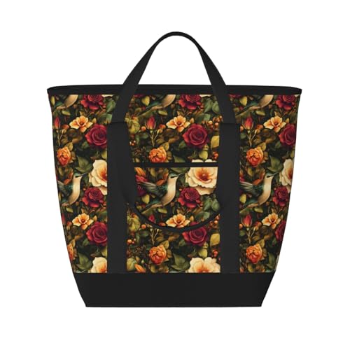 Sac d'épicerie isotherme réutilisable colibri vintage grand format pour courses