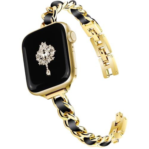 Bracelet fin doré Apple Watch compatible toutes séries 11 10 9 8 Ultra SE