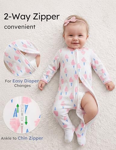 Image of Yoofoss Baby Pajamas 100% Organic Cotton Baby Sleepers for Newborn 0-3 3-6 6-9 Months Boys Girl Clothes 3pcs Footed PJs