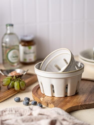 Gomakren Ceramic Berry Bowl Set of 2, Small Fruit Basket Colanders, White - image 6