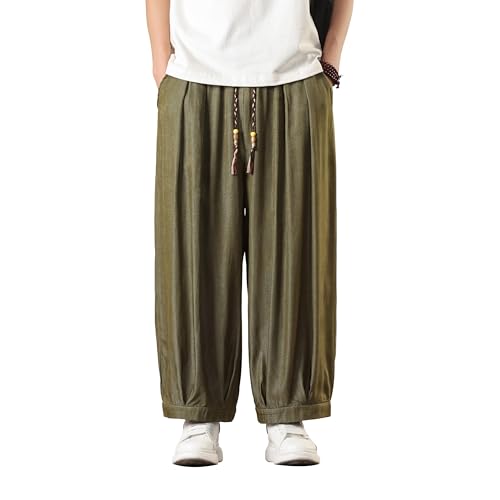 PRIJOUHE Men's Casual Harem Pants Loose Fit Elastic Waist Yoga Pants Lightweight Beach Baggy Cropped Trousers2