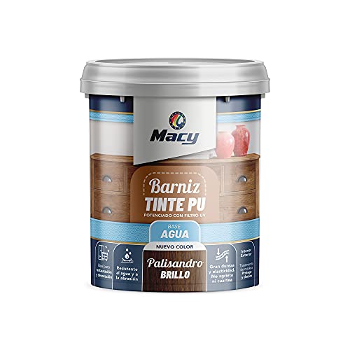 Macy Barniz Tinte Poliuretano Brillo para Interior con Gran Resistencia. 750 Mililitros. Palisandro Brillo