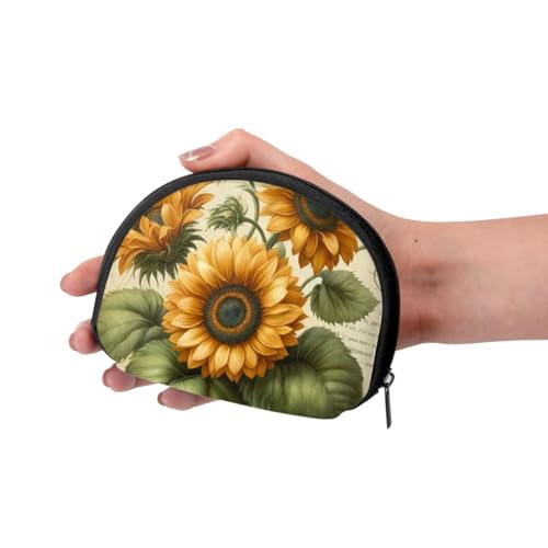 Portable Coin Purse Vintage-Sunflower-Floral Mini Zippered Money Pouch Card Holder3