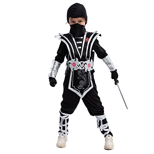 Silver Ninja Deluxe Costume Set with Ninja Foam Accessories toys for Kids Kung Fu Outfit Halloween Ideas(Medium ( 7- 9 )) Silver Ninja Deluxe Costume Set with Ninja Foam Accessories toys for Kids Kung Fu Outfit Halloween Ideas(Medium ( 7- 9 ))