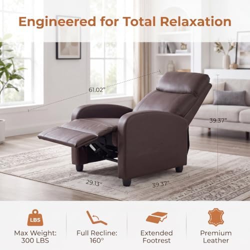 Image of Manual Massage Recliner Chair, Oversized Lazy Boy Reclining Sofa with 8 Massage Modes, Adjustable Backrest & Extended Footrest, Ergonomic Single Recliner Couch for Living Room, Bedroom, Brown