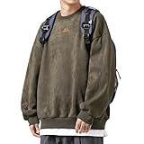 [Fasshonrida] トレーナー メンズ スエード 長袖tシャツ 秋服 スウェット プルオーバー 速乾 ストレッチ トップス 人気 とれーなー オシャレ ワンポイント 刺繍ロゴ フードなし パーカー かっこいい スエット ゆったり sweatshirt カジュアル 服 秋 冬 春 khaki green XL