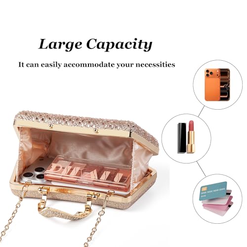 Image of Rhinestone Crystal Clutch Purse Sparkly Evening Bag with Chain | Detachable Chain Converts to Crossbody & Shoulder Bag, Perfect for Wedding, Party, Prom & Evening Events