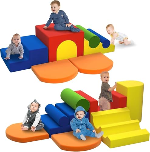 Yaofala 8-Piece Colourful Soft Play Set, Foam Climbing Blocks for Toddlers, Climbing Toys for 1 Year Old, Inside Crawling & Sliding Foam Baby Climbing Blocks