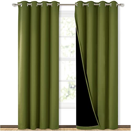 Image of NICETOWN 100% Blackout Curtain Set, Thermal Insulated & Energy Efficiency Window Draperies for Guest Room, Full Shading Panels for Shift Worker and Light Sleepers, Olive Green, 52W x 84L, 2 PCs