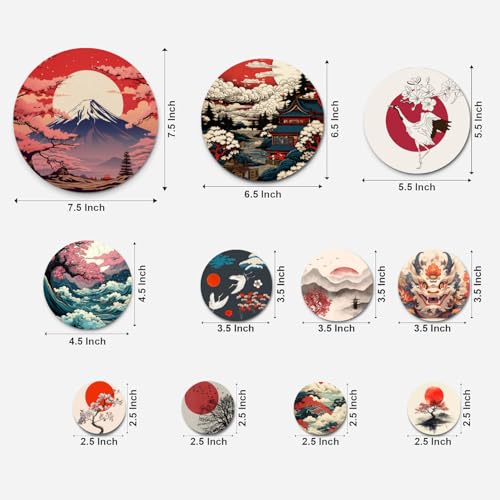 Image of RADIQORE Set of 11 Designer MDF Wooden Wall Hanging for Home Decoration | Office | Gift | Wall Decor Hanging Items | Wall Art | Living Room | Bedroom (japanese)