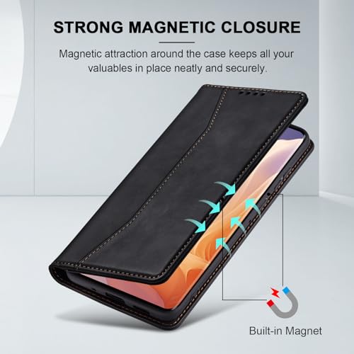 Image of Jasonyu Flip Case for Motorola Moto G85 PU Leather Flip Wallet Cover Stand Function Magnetic Card Slot TPU Bumper Case (Black)